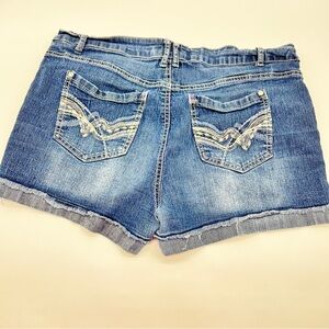 Wallflower Blue Jean Shorts with Embroidered Pockets